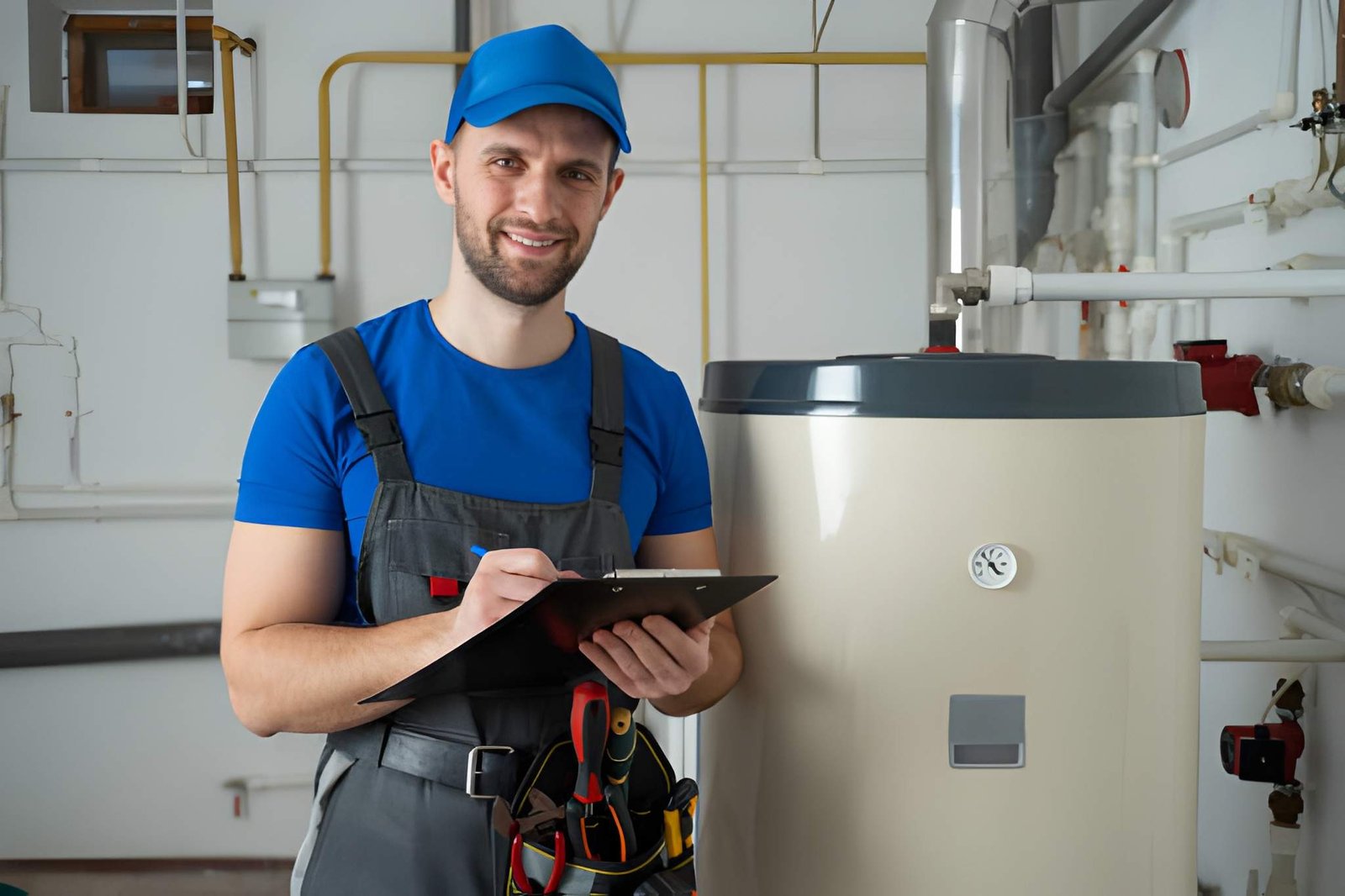 Electrician ready to start a hot water cylinder repair in Christchurch