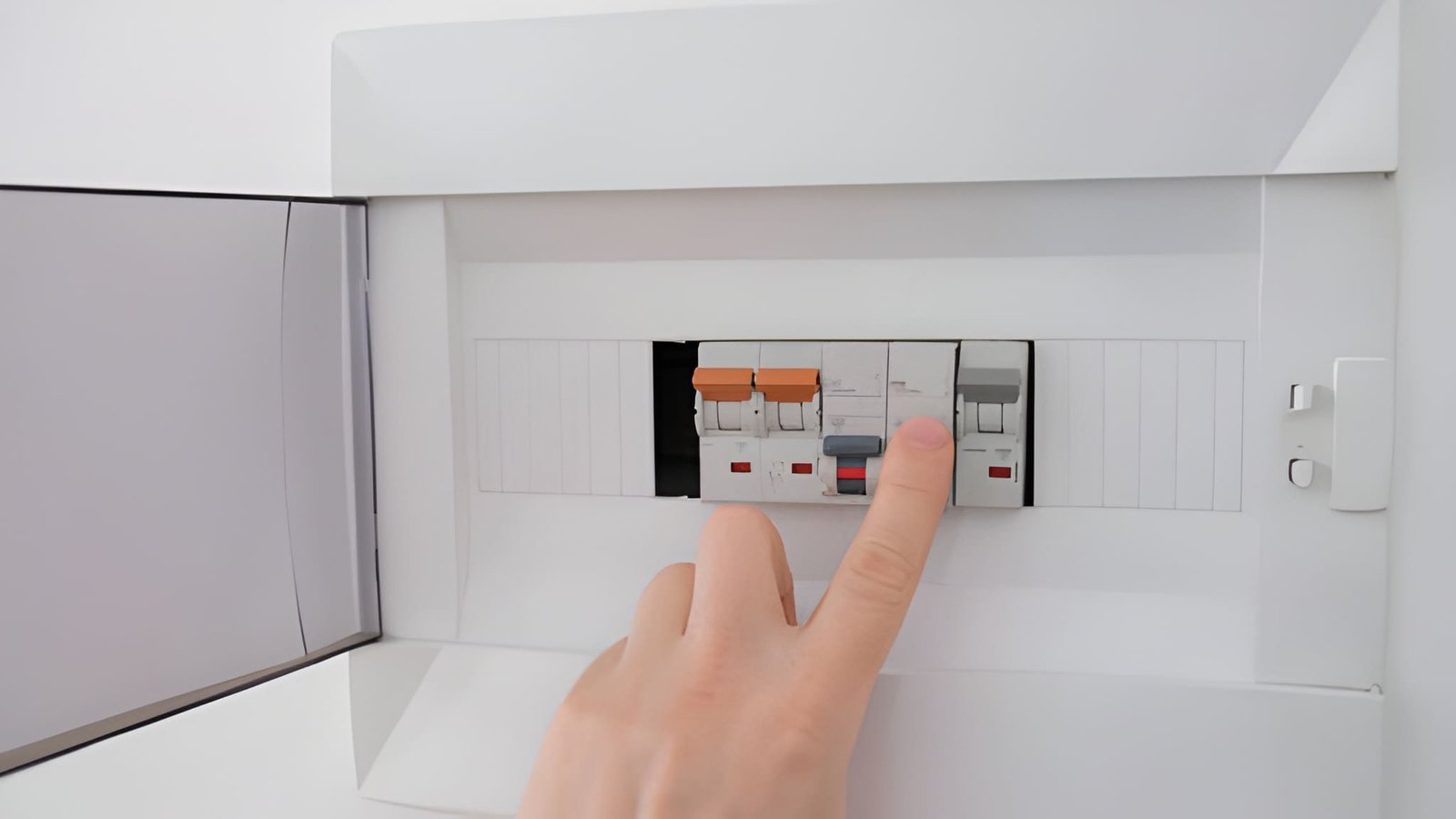 Homeowner checking the hot water circuit breaker at a switchboard in a Christchurch home